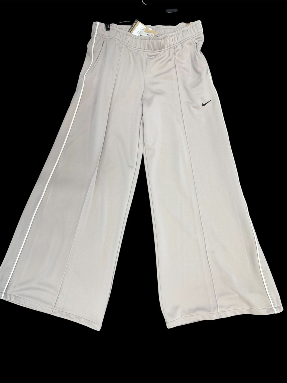 Nike Wide-Leg Track Pants in Light Gray with White Piping